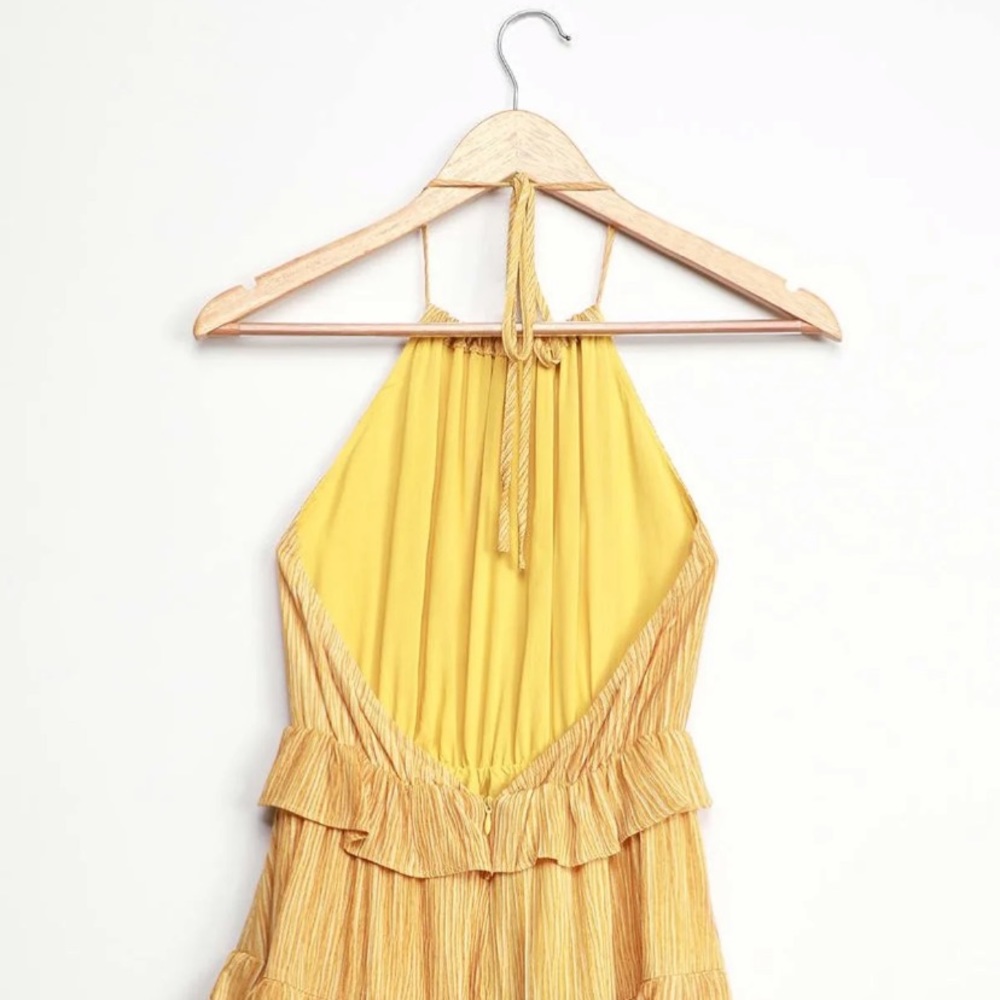 NWT LULUS Yellow Ruffled Halter Mini Dress - Picture 4 of 8